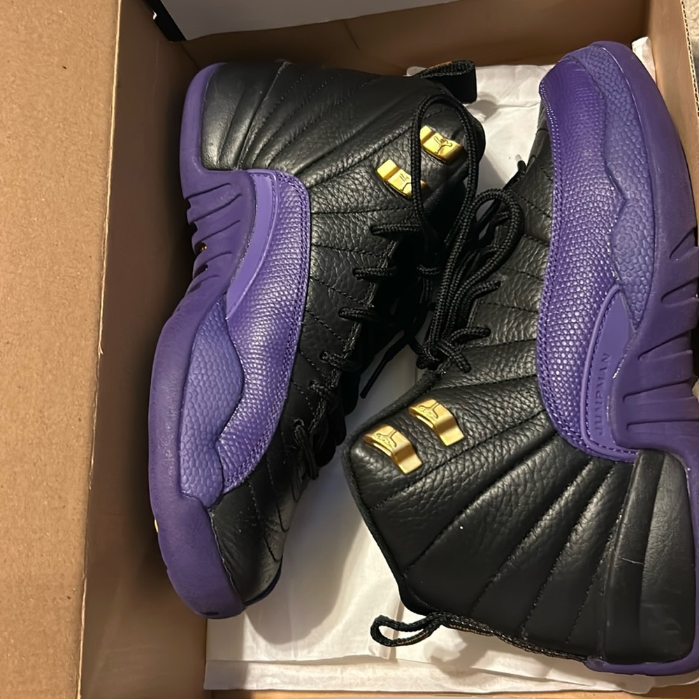 Kids size 5Y Air Jordan 12 Retro Black and Purple